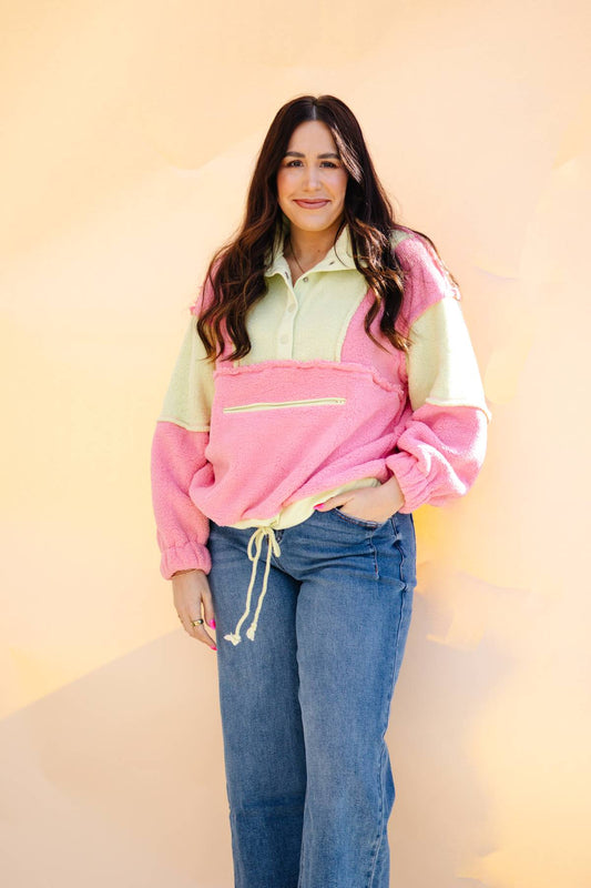 Neon Pink And Lime Fleece Pullover