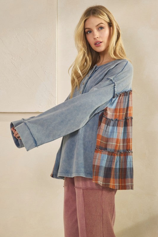 Rustic Charm Plaid Contrast Top