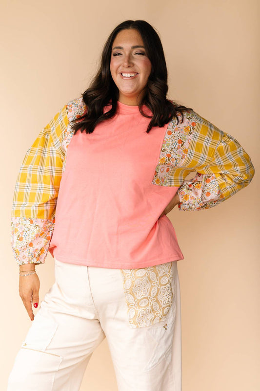 Coral Patchwork Sleeve Top