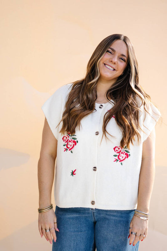 Floral Embroidered Sweater Vest