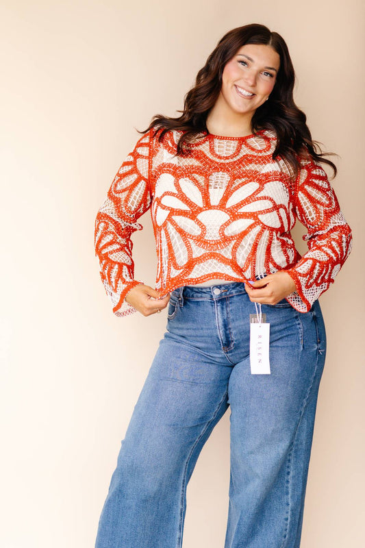 Rust Floral Crochet Top