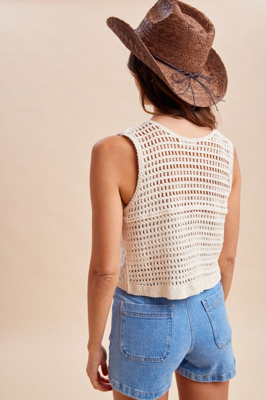 Floral Embroidered Button Down Vest