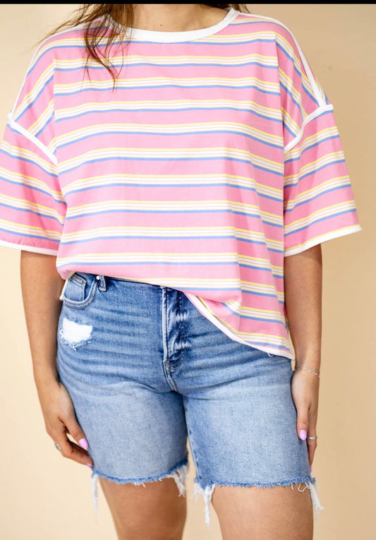 Striped Pink Oversized Tee