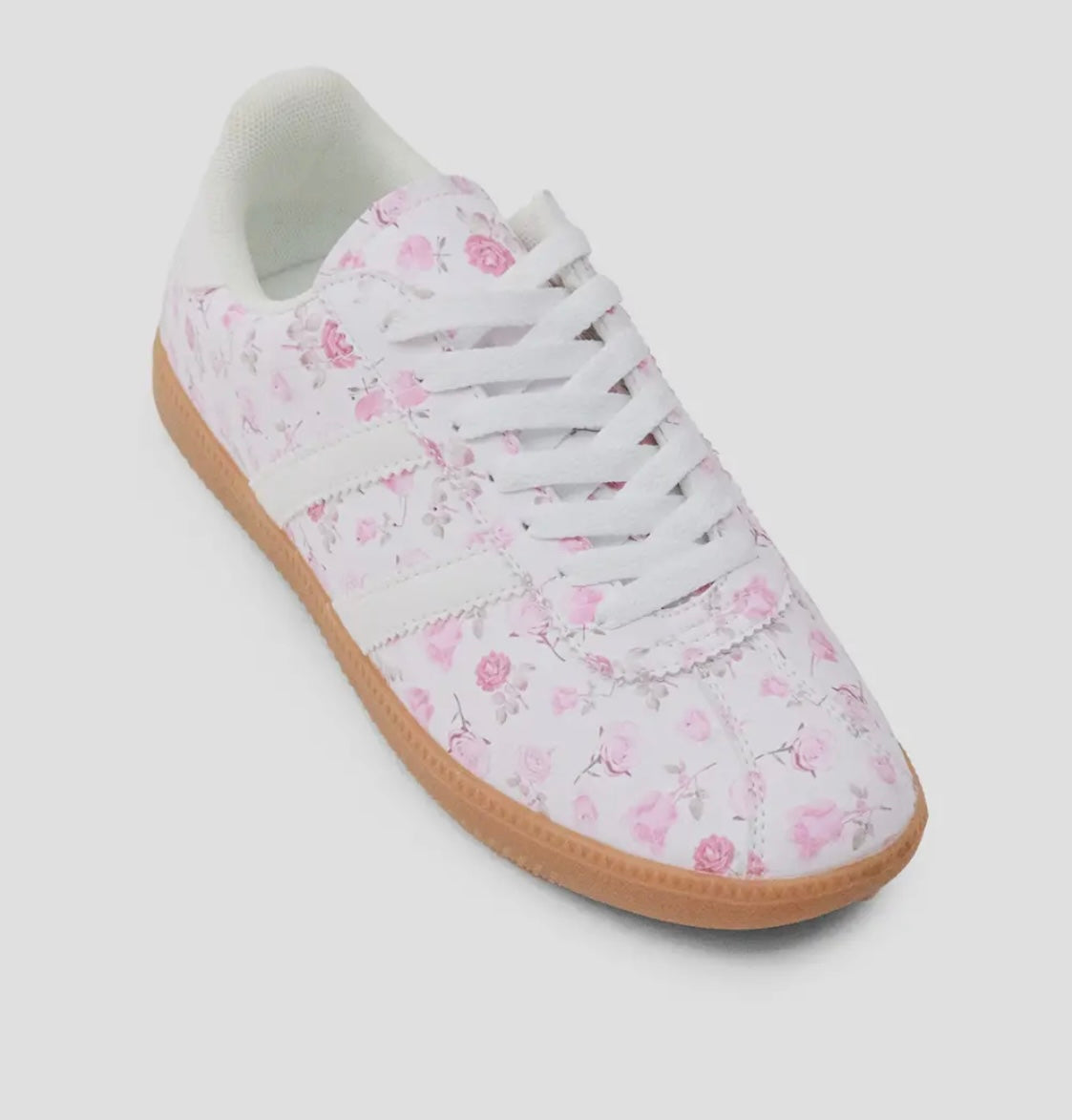 White And Pink Floral Sneakers