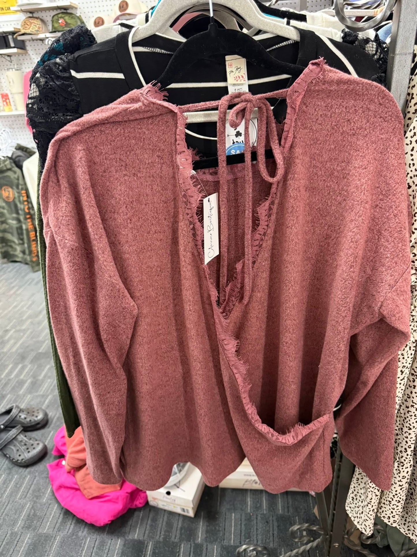 Marsala Open Lace Back Top