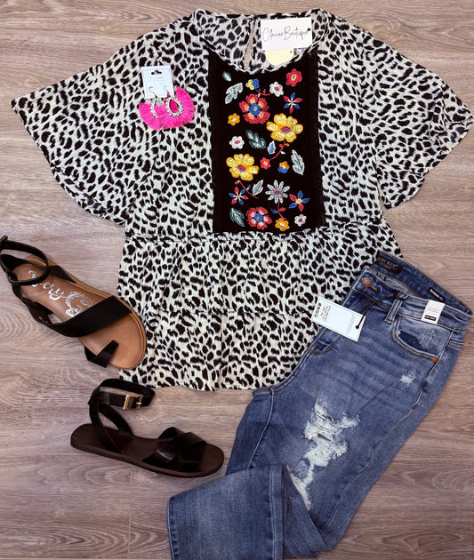 Leopard Embroidered Blouse