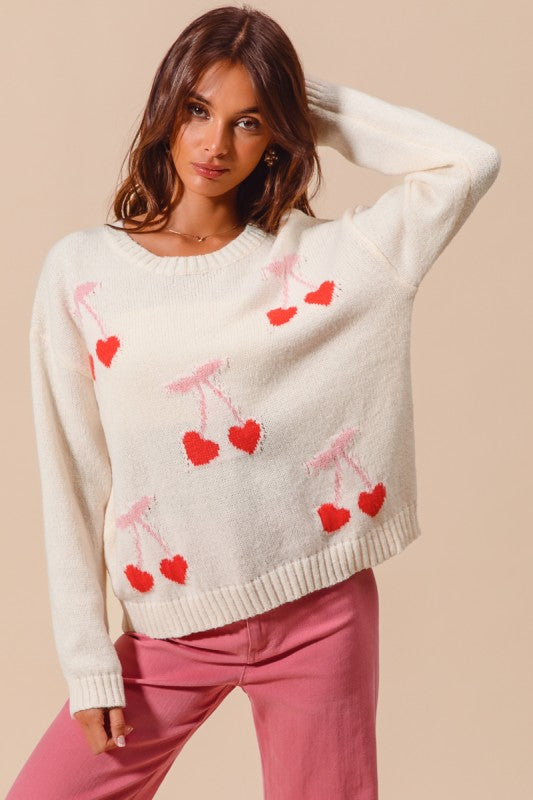 Heart Cherry Knitted Sweater
