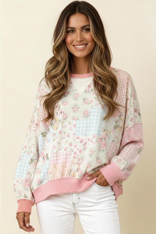 Rose Patchwork Long Sleeve Top