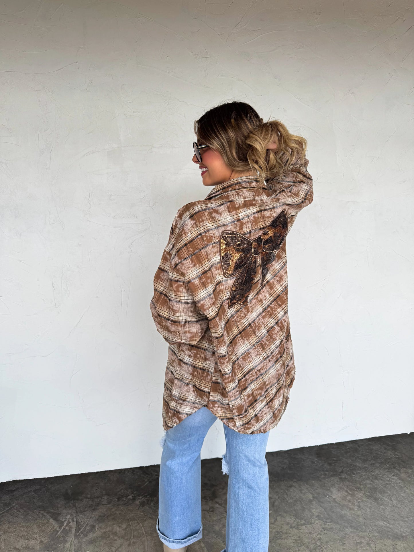 Blakeley Juniper Bleached Plaid Bow Top