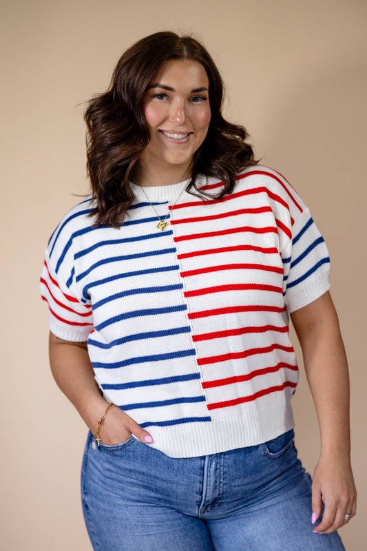Red White And Blue Sweater Top