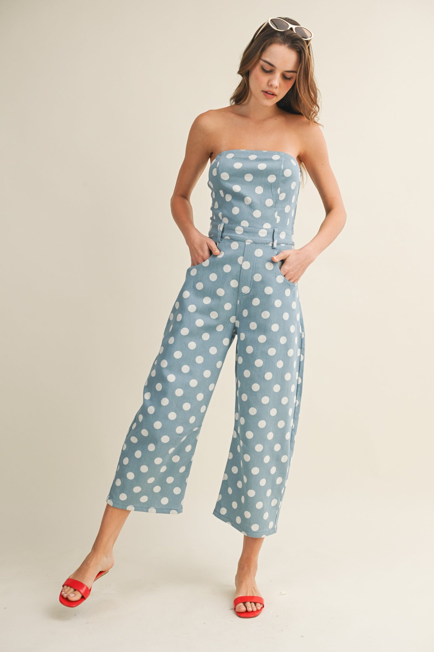 Retro Denim Polka Dot Jumpsuit