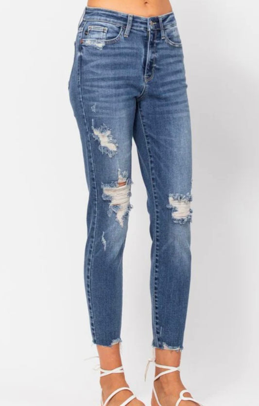 Destroyed Raw Hem Judy Blue Jeans