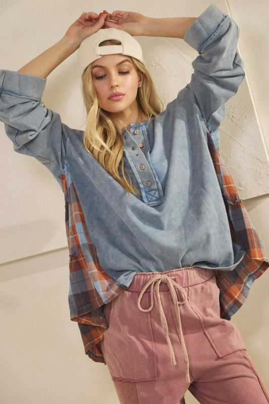 Rustic Charm Plaid Contrast Top