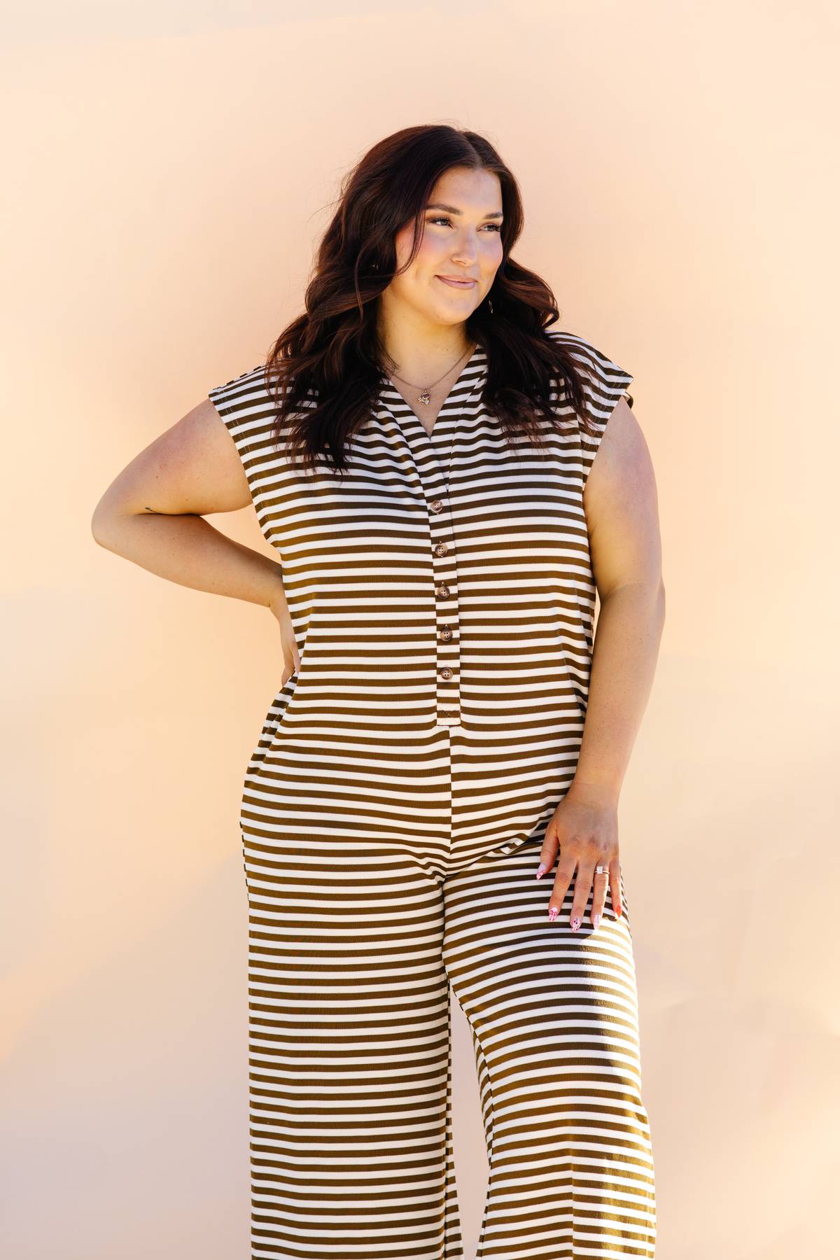 Mocha Striped Wide Leg Jumpsuit