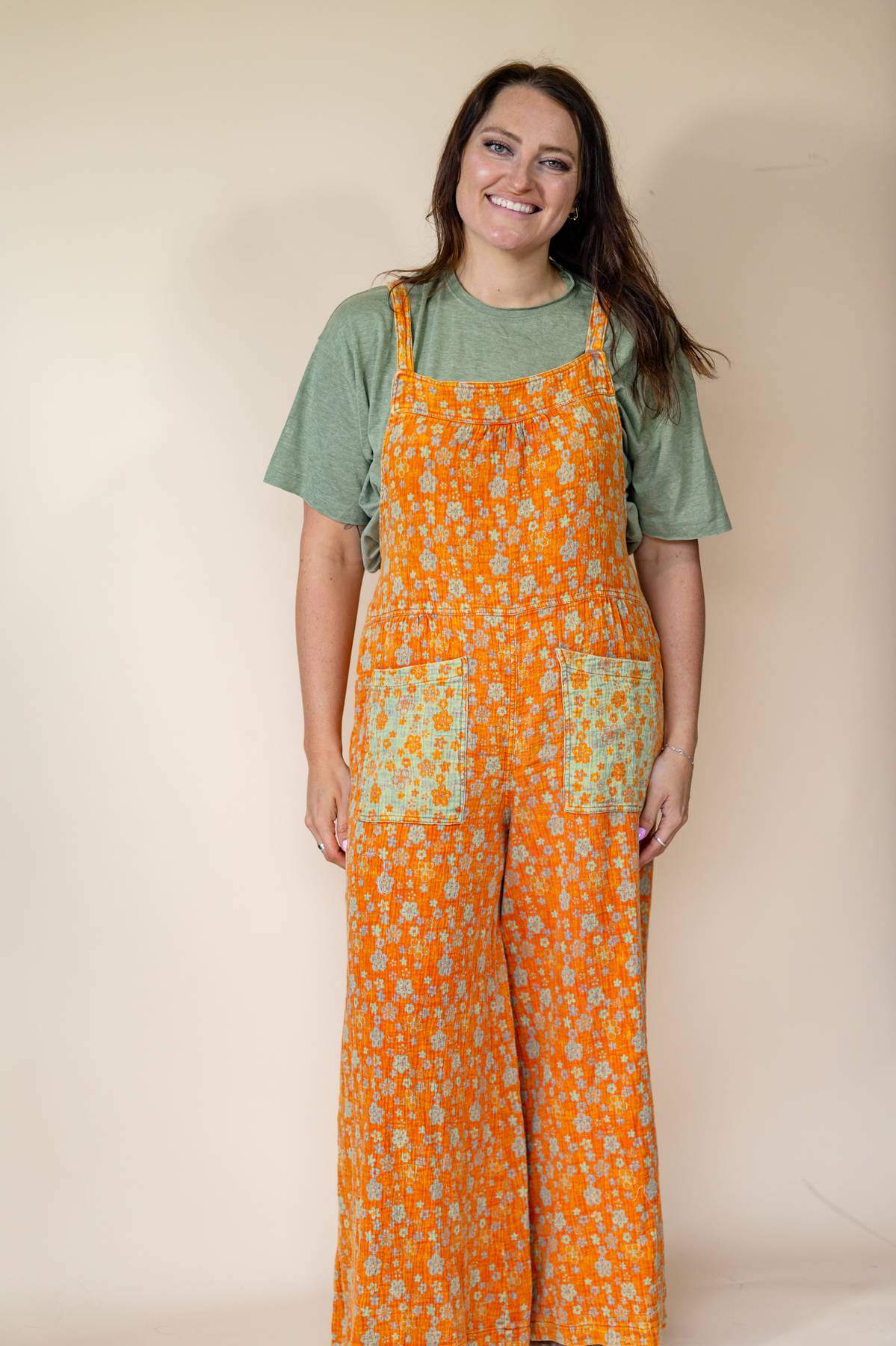 Boho Orange Wide Leg Overalls