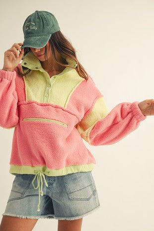 Neon Pink And Lime Fleece Pullover