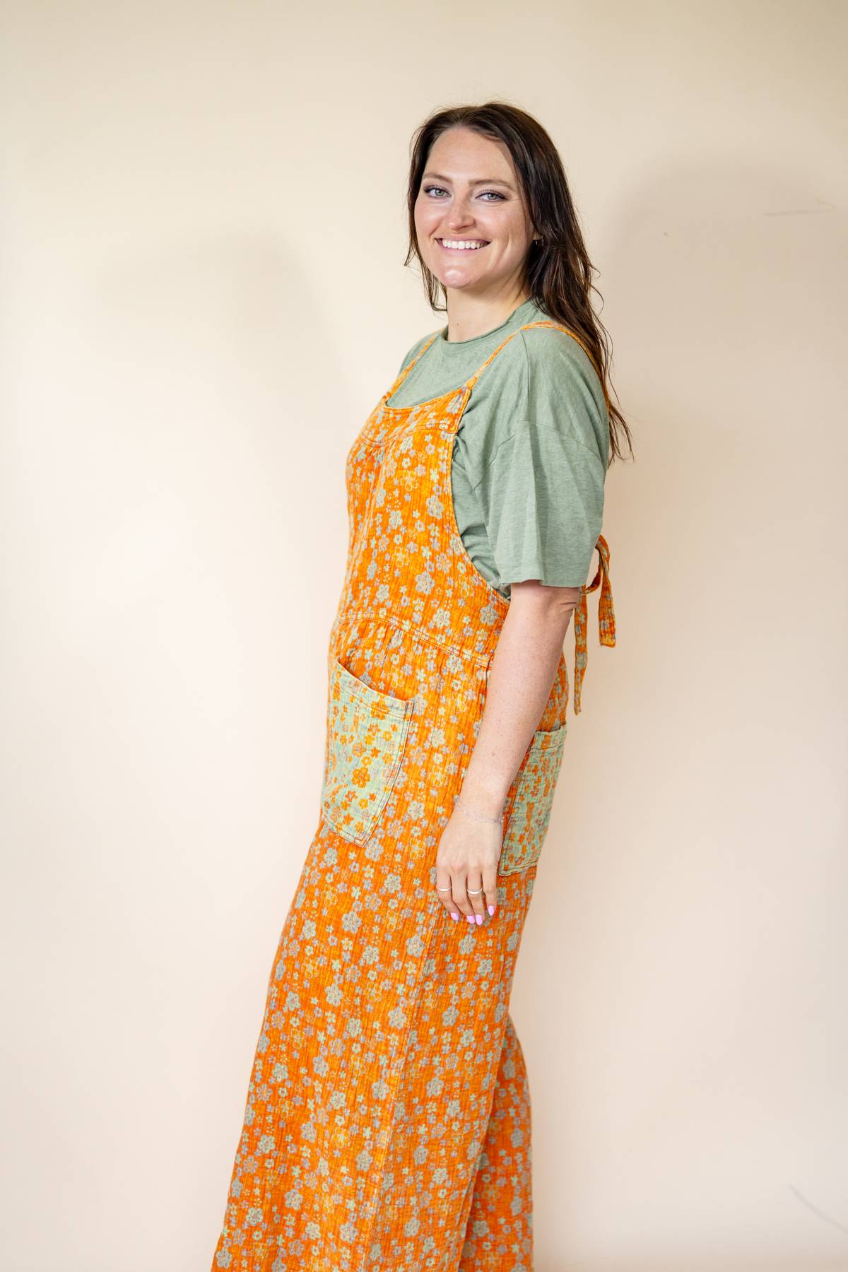 Boho Orange Wide Leg Overalls