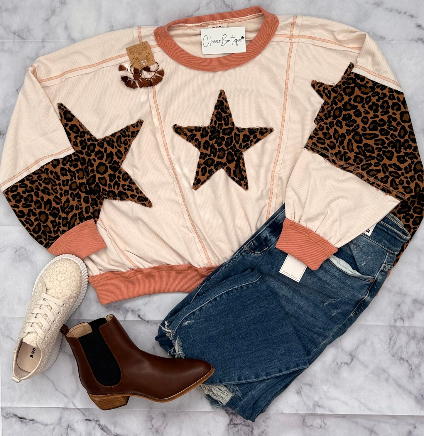 Leopard Print Star Patchwork Top