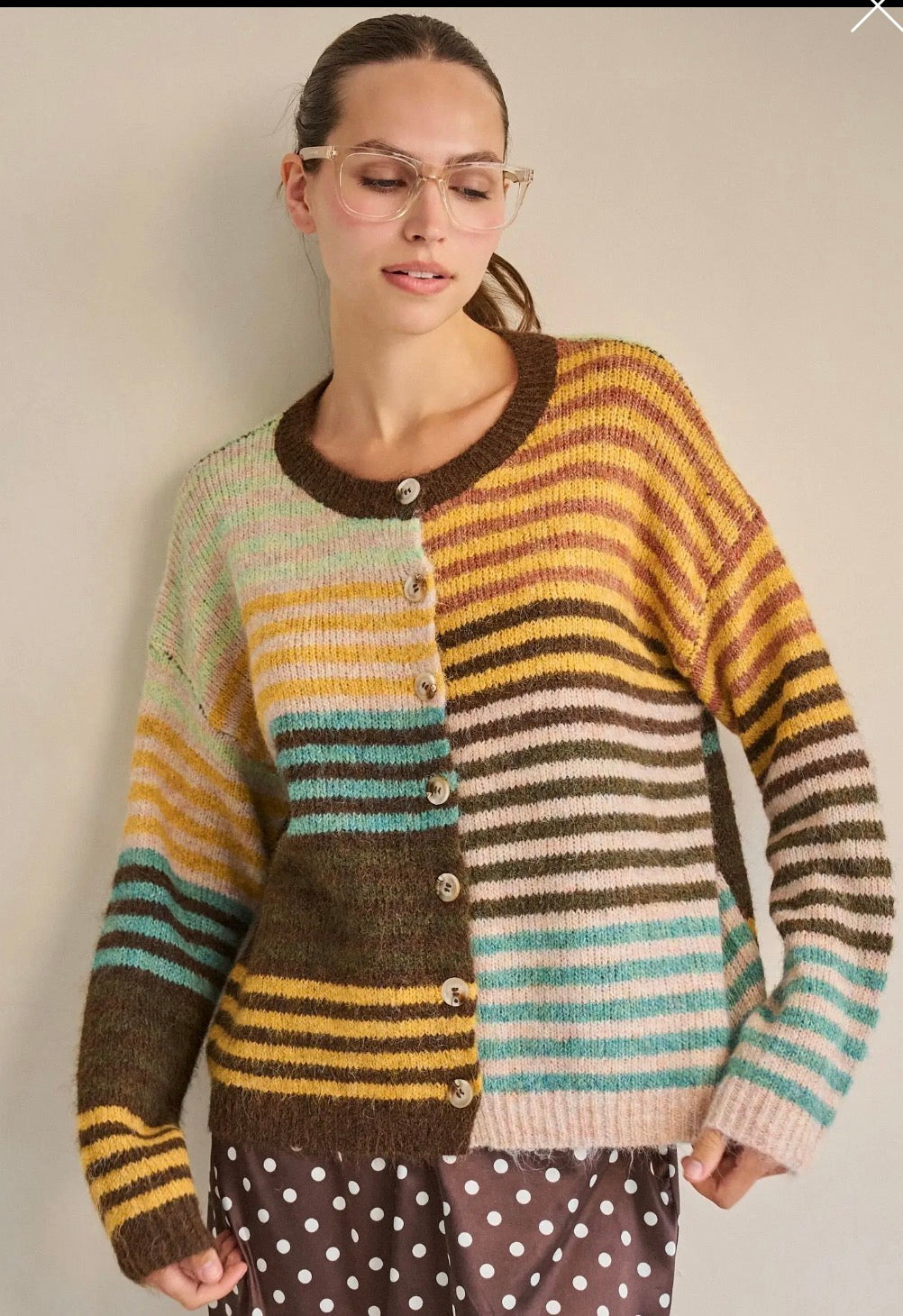 Tone-And-Tone Mixed Stripe Cardigan