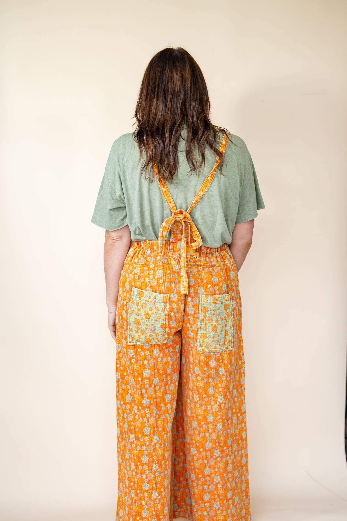 Boho Orange Wide Leg Overalls