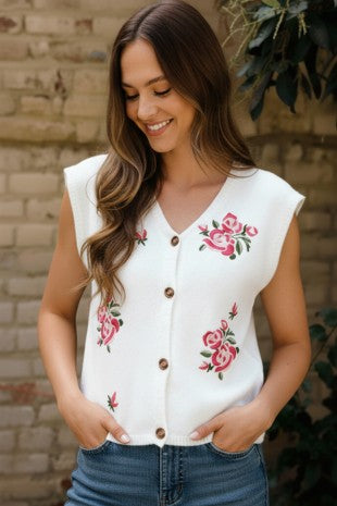 Floral Embroidered Sweater Vest