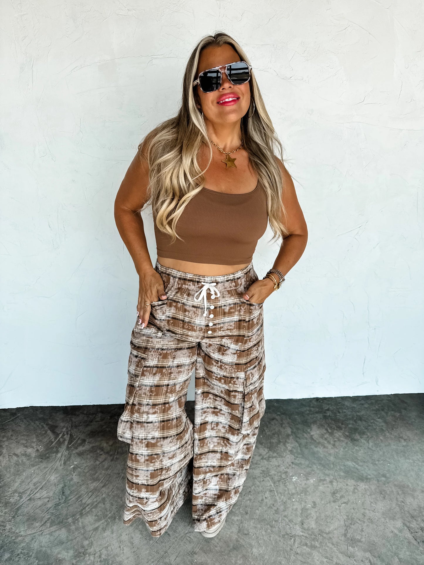 Blakeley Plaid Behavior Brown Wide Leg Pants
