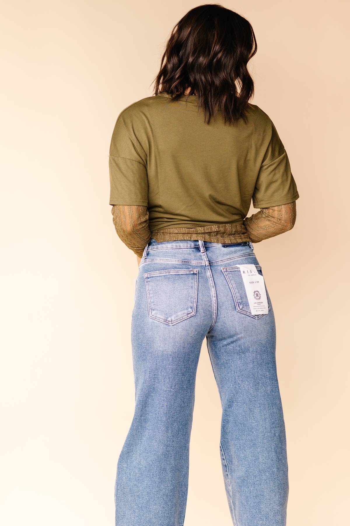 Medium Mid Rise Wide Leg Risen Jeans With Tummy Control
