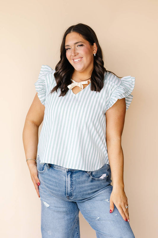 Jade Striped Bow Blouse
