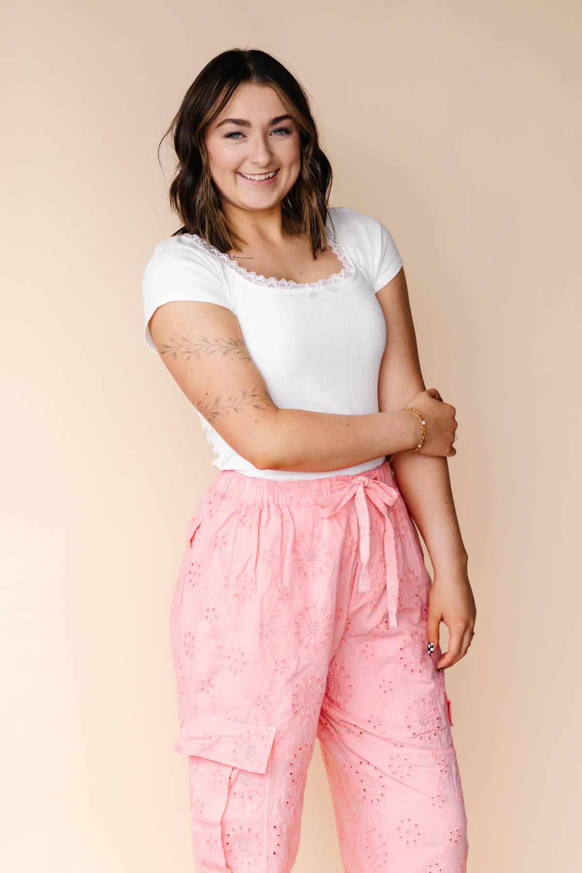 Melon Eyelet Cargo Pants