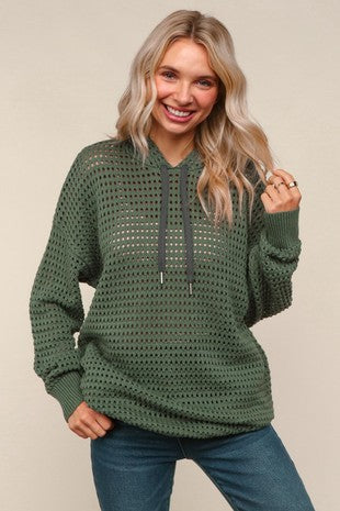 Olive Fishnet Oversized Hoodie