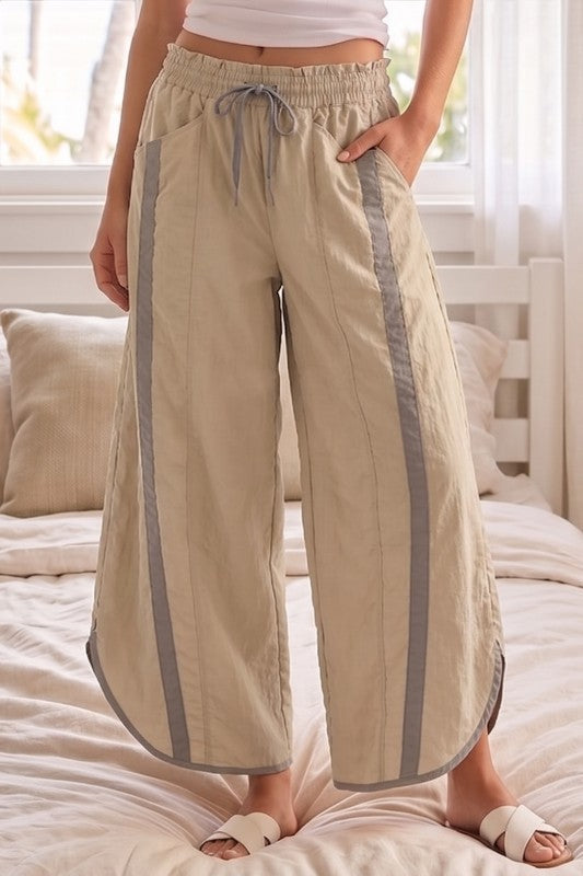Stone And Khaki Sporty Tulip Pants