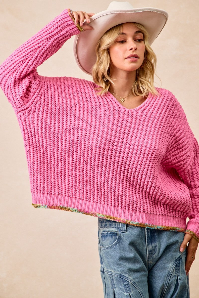 Bubblegum Beat Chunky V Neck Sweater