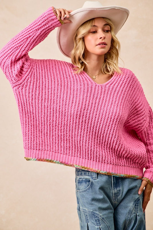 Bubblegum Beat Chunky V Neck Sweater
