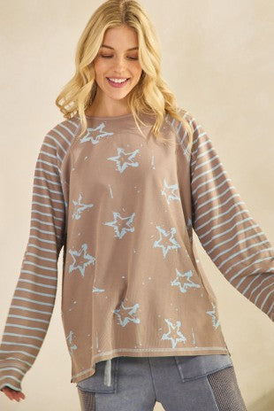 Brown And Blue Striped Star Top