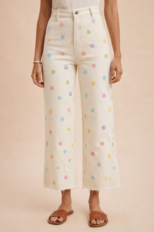 Pastel Polka Dot Wide Leg Jeans