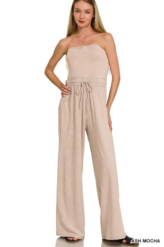 Acid Wash Strapless Jumpsuit