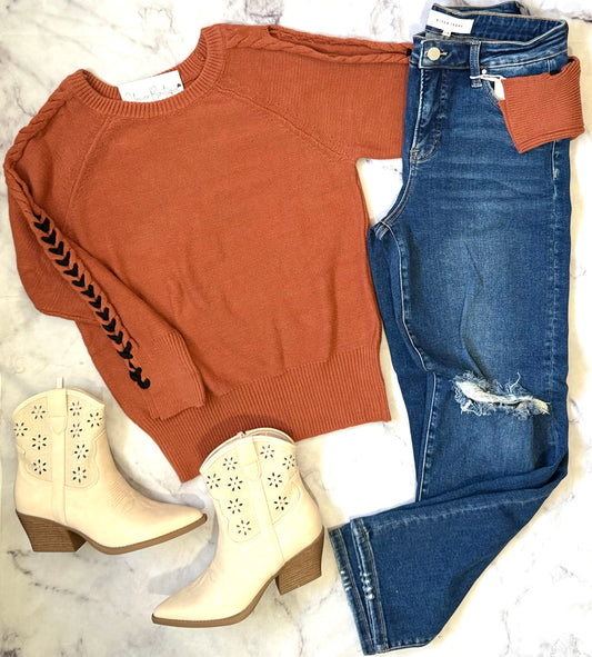 Burnt Orange Cold Shoulder Top