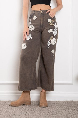 Charcoal Crochet Patch Pants
