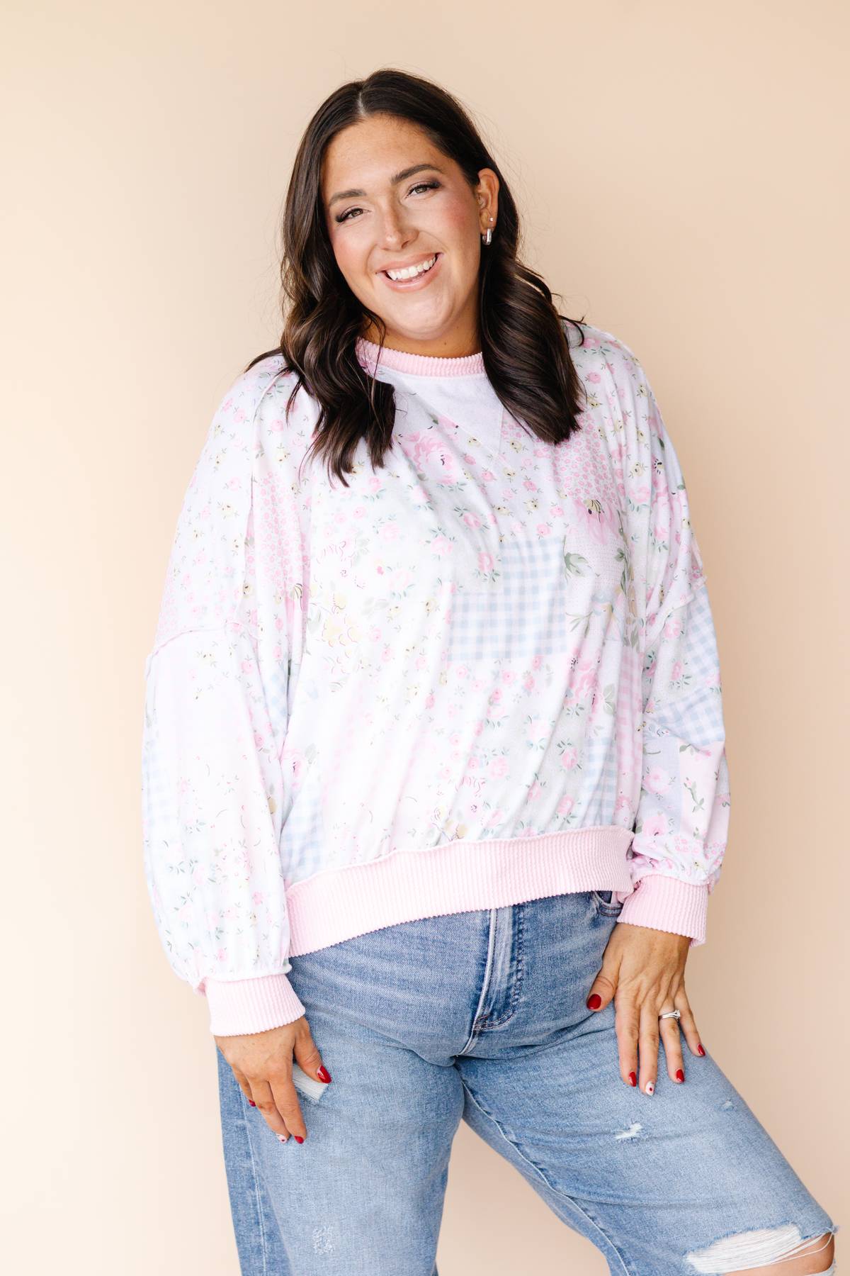 Rose Patchwork Long Sleeve Top