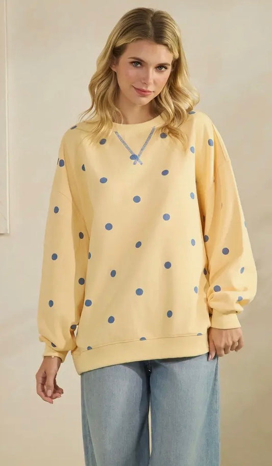 Yellow And Navy Polka dot pullover