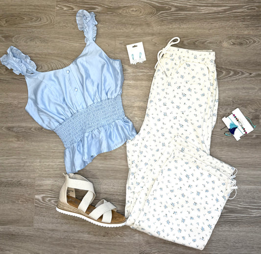 Sky Blue Smocked Tank