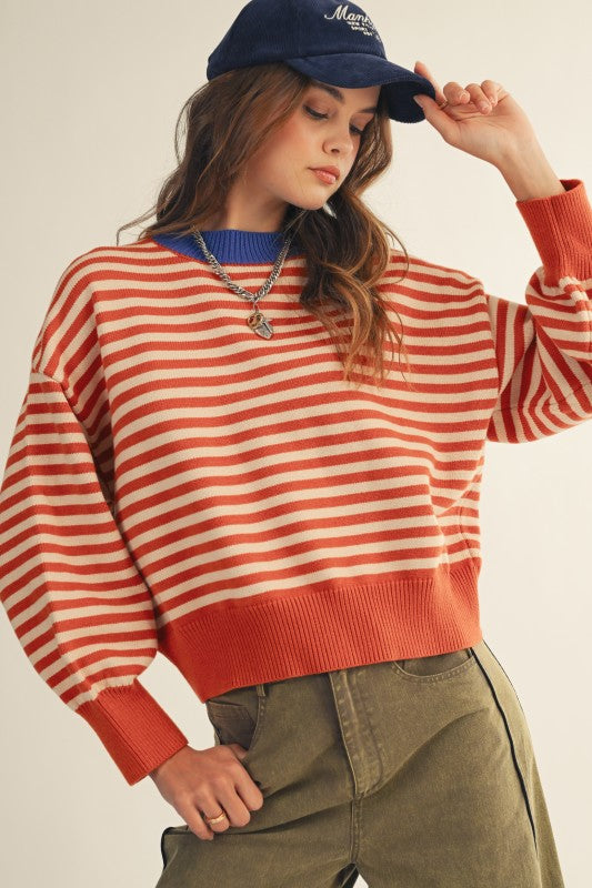 Rust Striped Crewneck Sweater