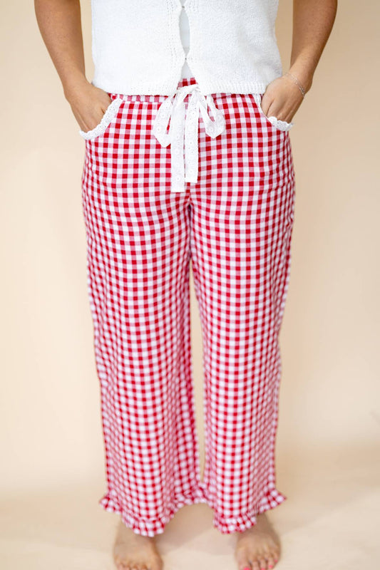 Ruffled Bottom Gingham Pants