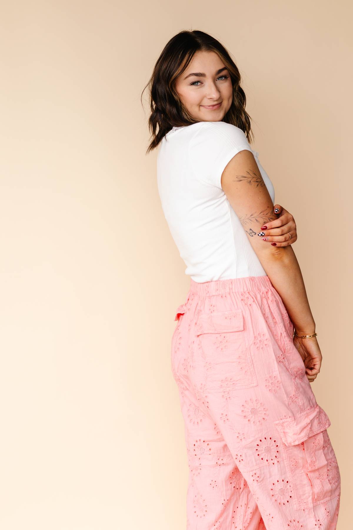 Melon Eyelet Cargo Pants