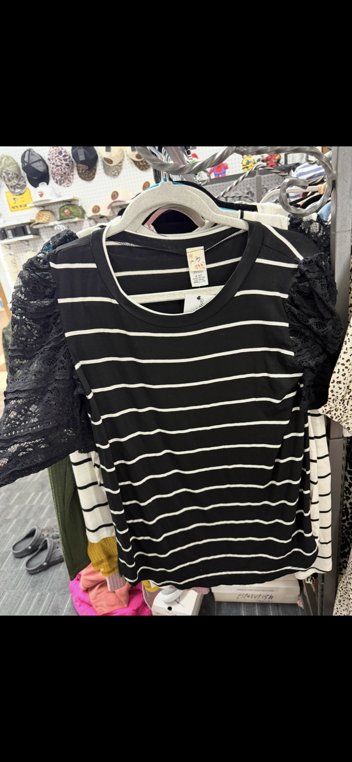 Striped Lace Sleeve Top