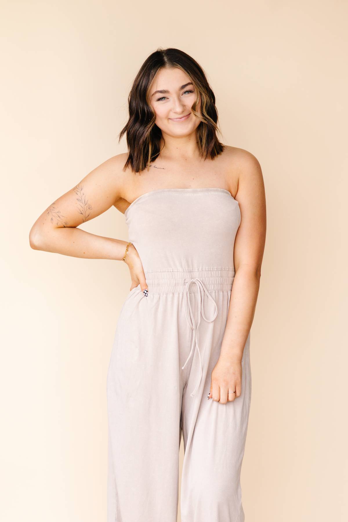 Acid Wash Strapless Jumpsuit