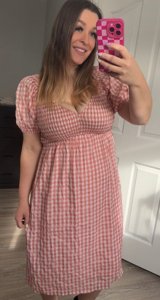 Mauve Gingham Midi Dress