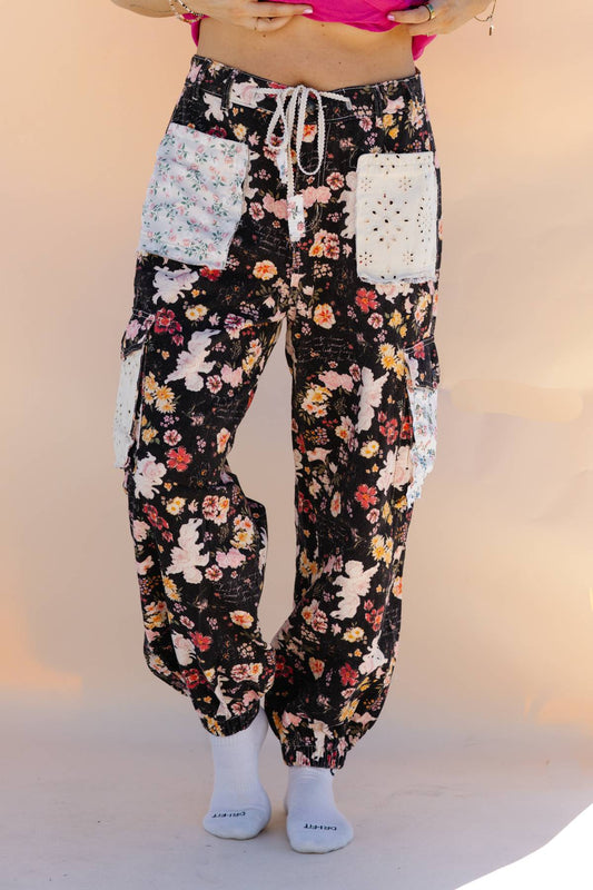 Black Floral POL Joggers