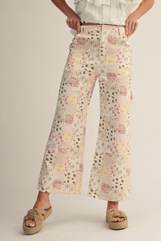 Vintage Floral Patchwork Wide Leg Pants