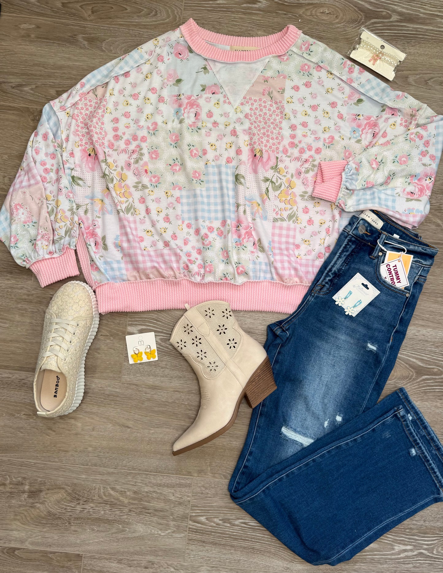 Rose Patchwork Long Sleeve Top